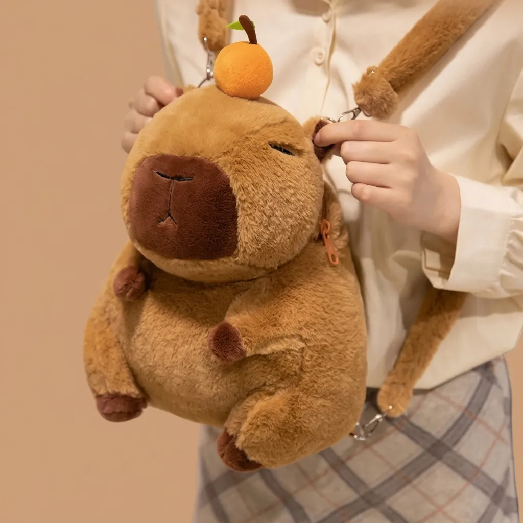 Cute Capybara Plush Backpack Cartoon Soft Animal Stuffed Toy Shoulder Bag Large Capacity For Kids Gift Children School Bag