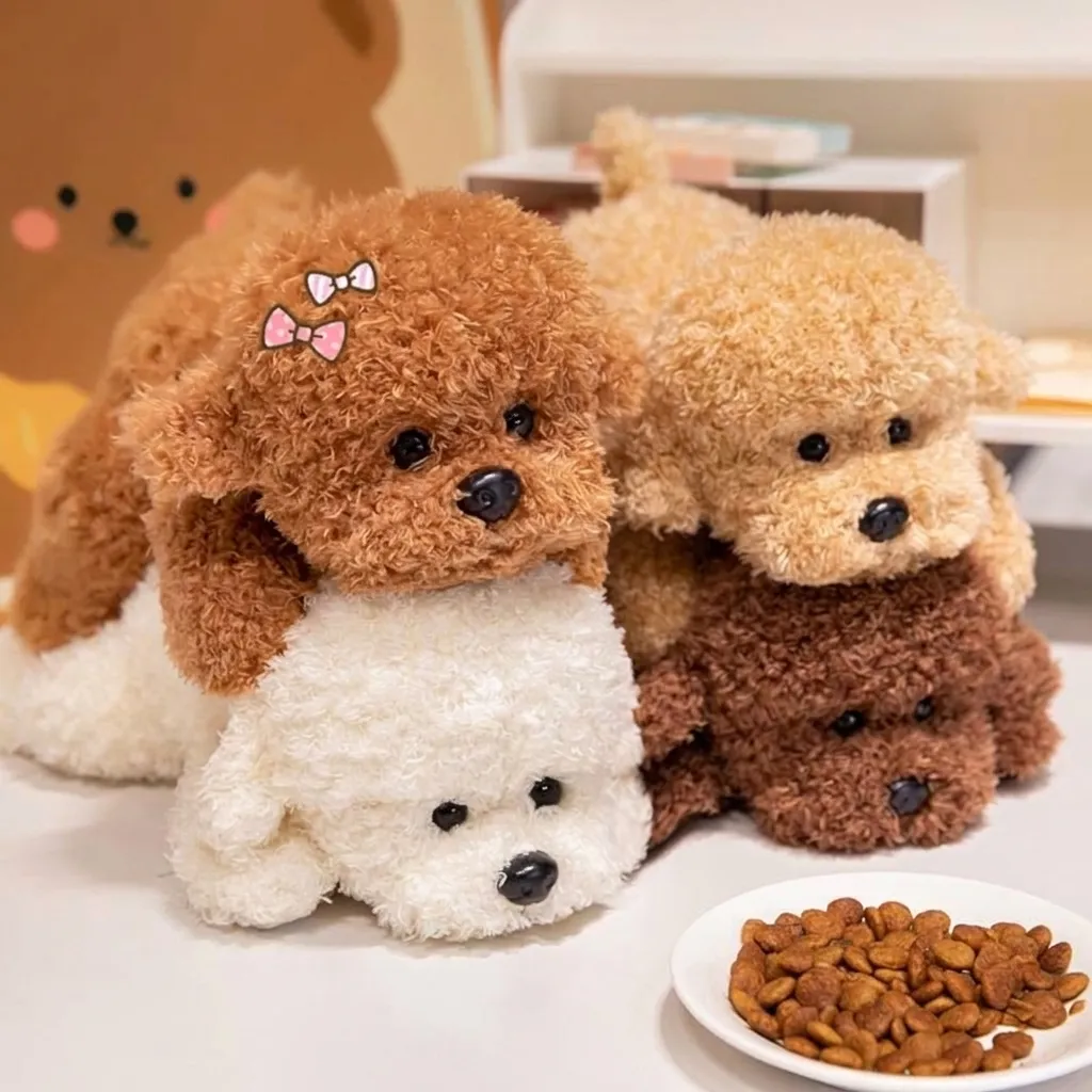Simulation Teddyhund Plüschtier Weich Kurzplüsch PP Baumwolle Gefülltes Tier Welpe Liegende Figur Für Kinder Geschenk Zuhause Auto Dekoration