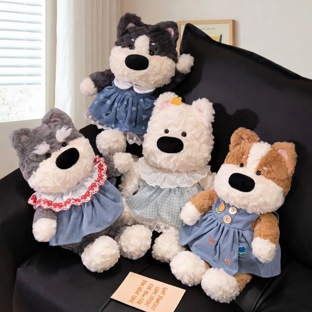 Cute Midsummer Series Dog Plush Toy Soft Stuffed Animal Westie Schnauzer Shiba Inu Husky Puppy Doll Gift For Kids Friends