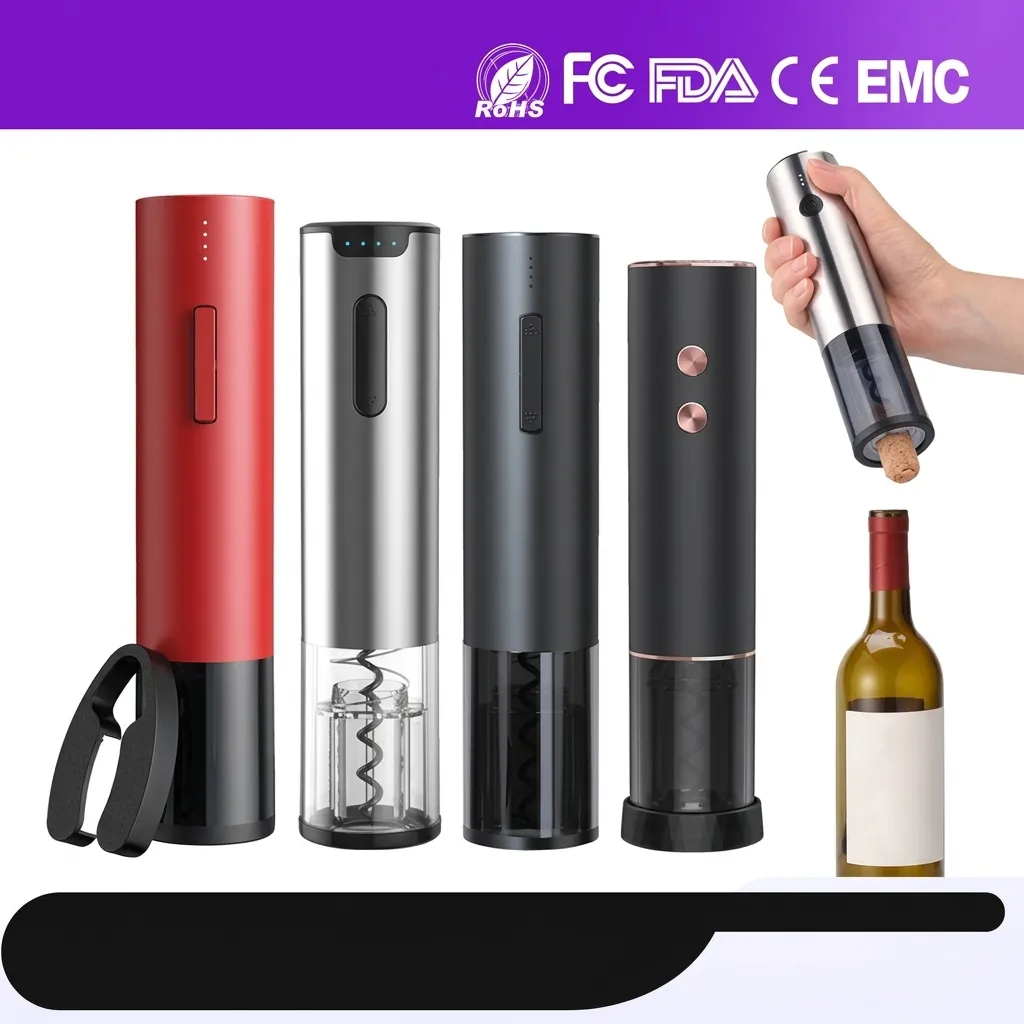 Electric Wine Opener Rechargeable Automatic Corkscrew With Type-C Port LED Light Metal Tube Wine Bottle Opener Set For Bar Home Party