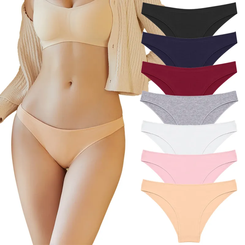 Women's V-Waist Cotton Panties Solid Color Breathable Comfortable Basic Low Rise Lingerie Soft Knitted Briefs Underwear For Daily Wear