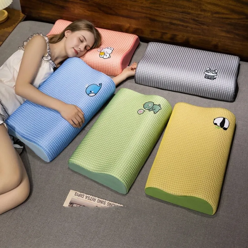 Ergonomic Waffle Ice Silk Memory Foam Nap Pillow Cooling Cartoon Animal Neck Support Backrest Cushion For Office Student Desk Dormitory