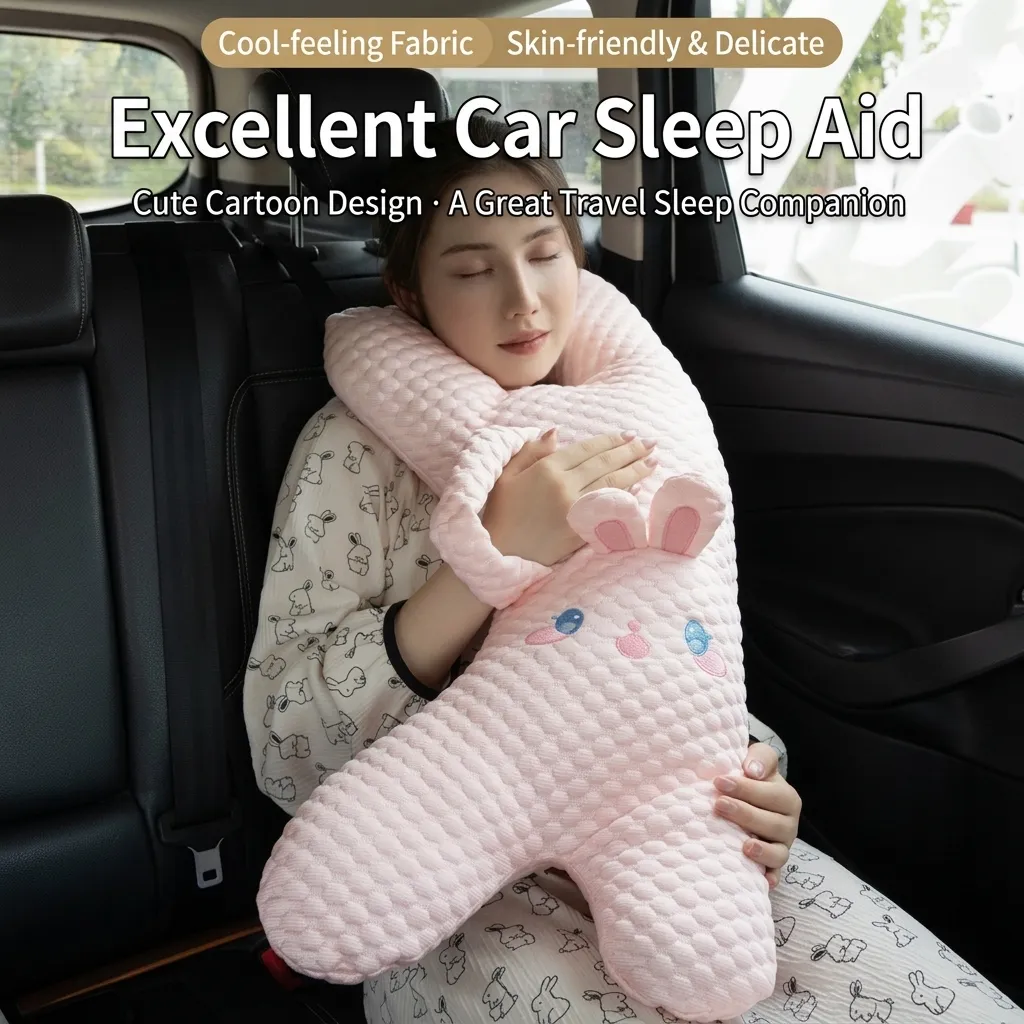 Almohada de Viaje para Cinturón de Seguridad de Coche en Forma de H para Niños Adultos Animal de Peluche Suave Cojín de Apoyo para Dormir