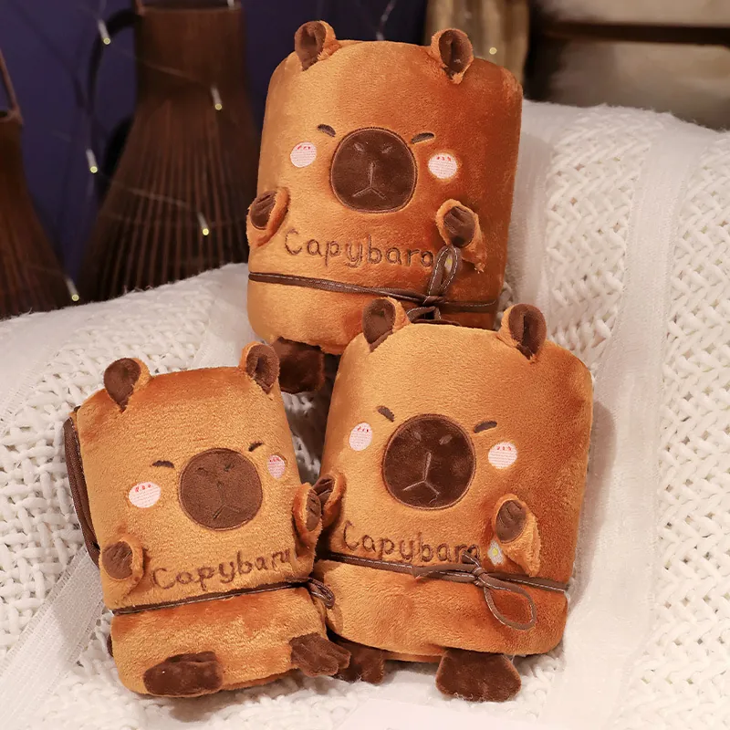 Manta de Franela de Carpincho de Dibujos Animados Manta Suave Engrosada para Sofá de Oficina Decoración Hogar Manta de Felpa Bordada