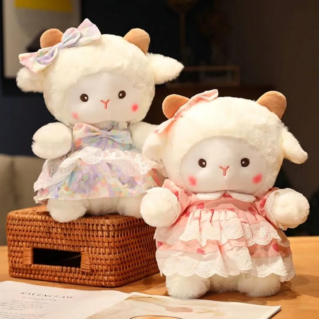 Ins Style Lamb Plush Toy Stuffed Sheep Doll Lolita Dress Lace Floral Lamb Toy Girl Birthday Gift Home Decor