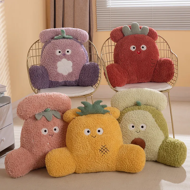 Cartoon Fruit Shaped Lumbar Support Cushion Plush Backrest Pillow For Office Chair Avocado Strawberry Pineapple Style Removable Washable Cover