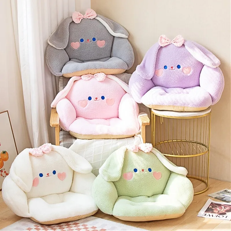 Cojín de Asiento Integrado con Forma de Conejo Lindo con Respaldo de Peluche Suave Algodón PP Tatami Sofá Almohadilla para Oficina Hogar Mujer Niños