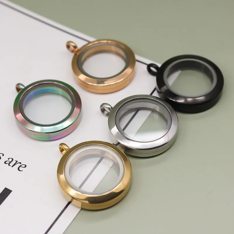 Stainless Steel Glass Floating Locket Pendant Round Screw Opening Memorial Relic Memorial Locket Charm DIY Jewelry Making