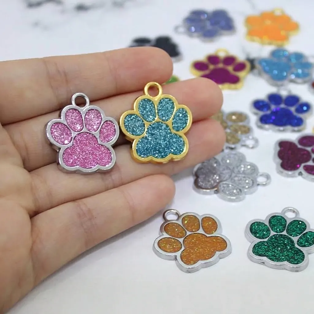 Pfotenabdruck Haustier Anhänger DIY Schmuck Zubehör Glitzer Tropföl Legierung Katzenpfote Form Haustier Namensschild Anhänger Für Hunde Katzen