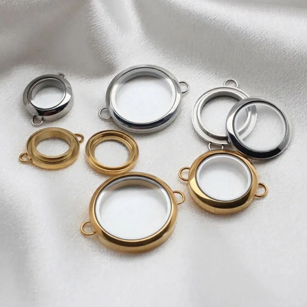 Round Stainless Steel Glass Locket Double Bail Twist Open Floating Charm Frame For DIY Bracelet Necklace Making Silver Gold