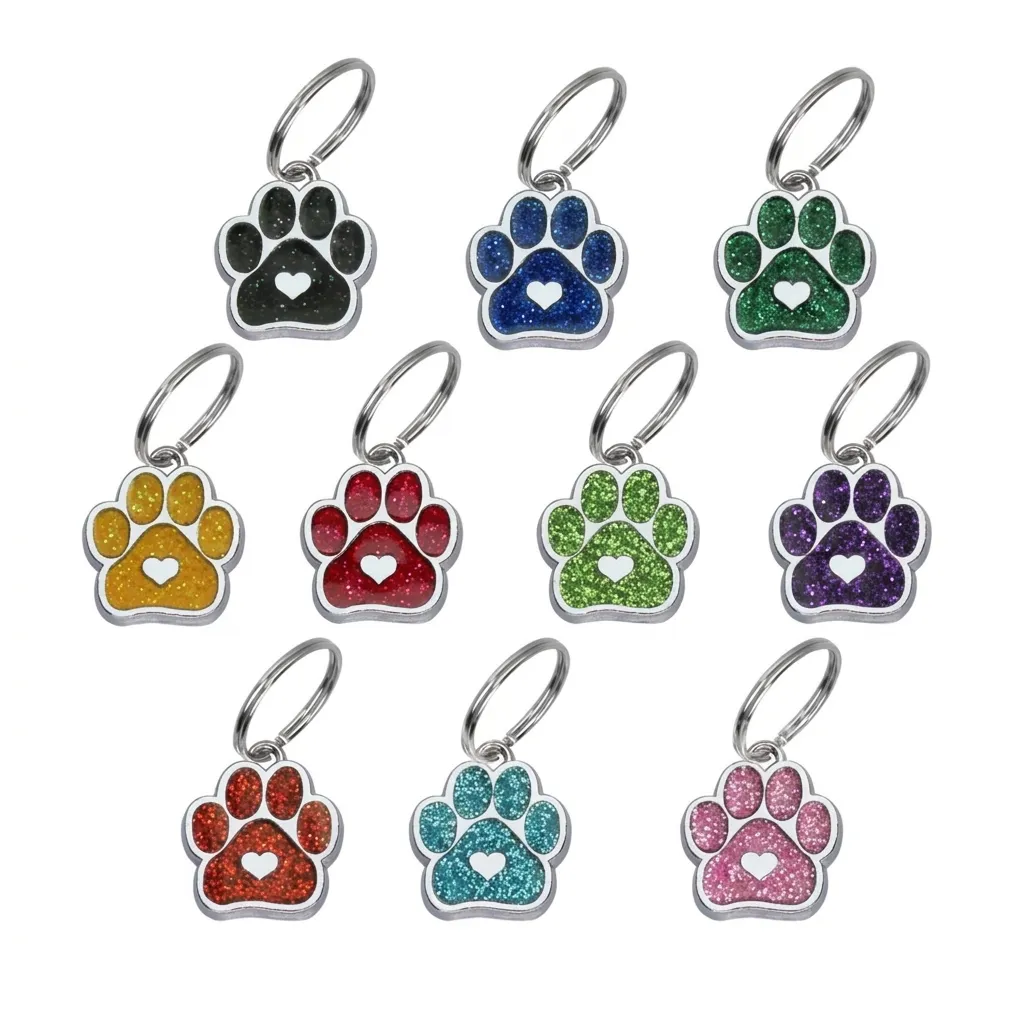 Médaille d'Identification pour Animaux Patte Scintillante en Alliage Forme de Cœur Pendentif pour Chiens et Chats