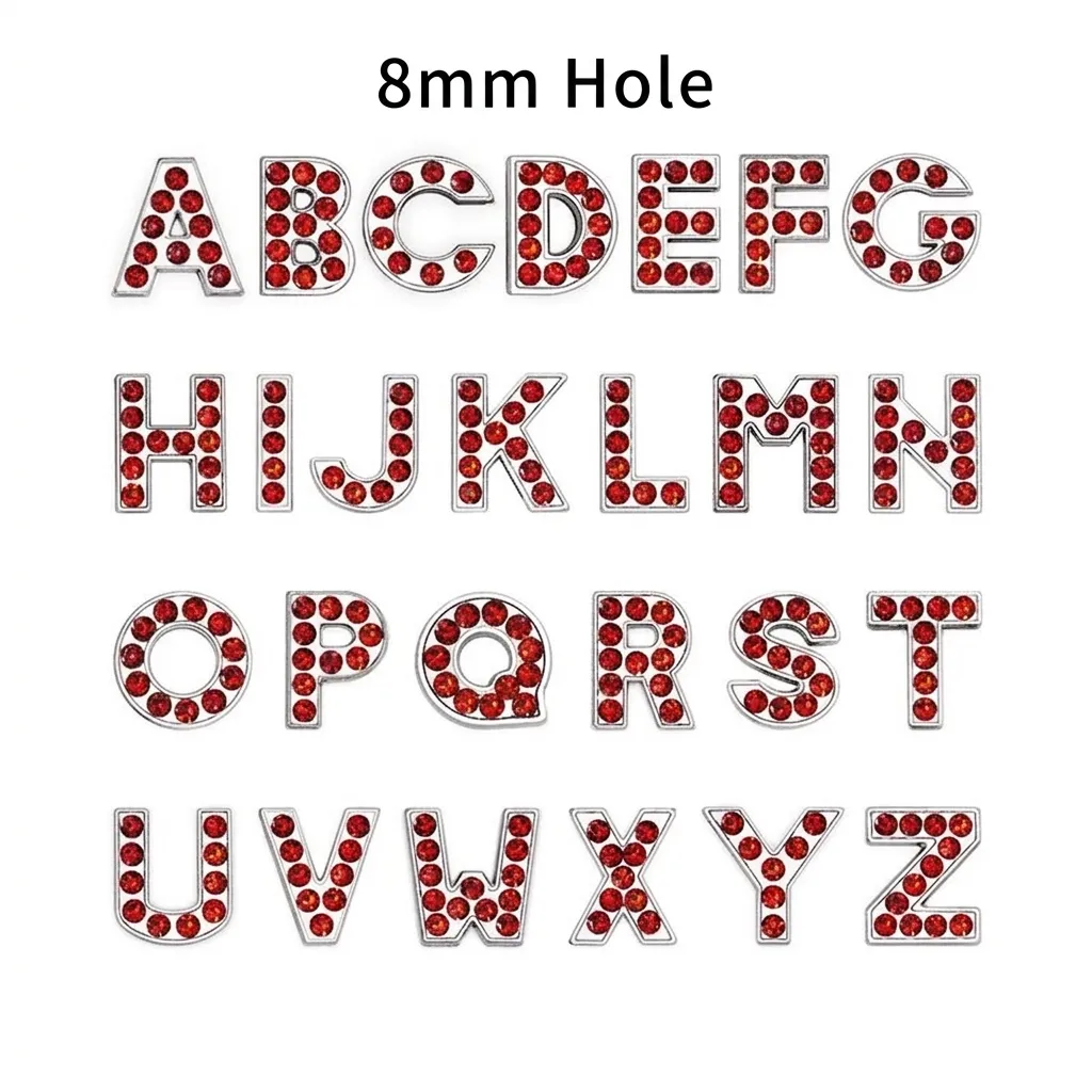 Perles de l'Alphabet à Glissière en Strass Rouges Breloques Lettres en Alliage Argenté Pour Collier d'Animal de Compagnie Bracelet Porte-Clés DIY Fabrication de Bijoux