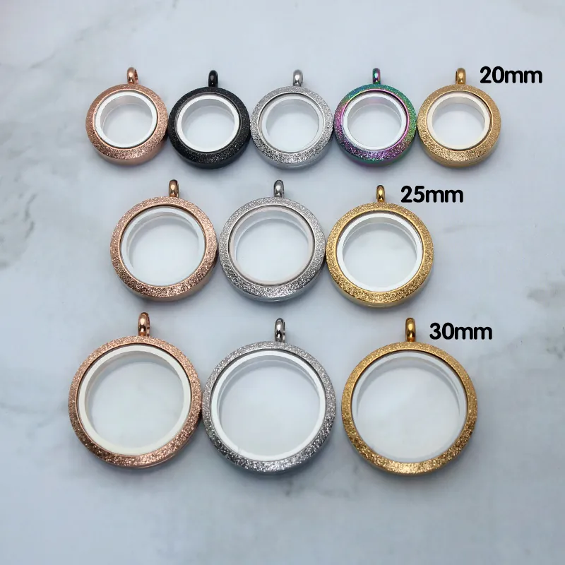 Stainless Steel Frosted Gau Box Locket Pendant Double Sided Glass Round Keepsake Memory Necklace For Unisex Fashion Jewelry