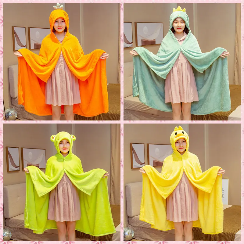Süße Cartoon Kapuzendecke Flanell Tragbare Decke Schal Umhang Dicke Warme Fleece Cape Für Haus Büro Mittagsschlaf Reisen Unisex