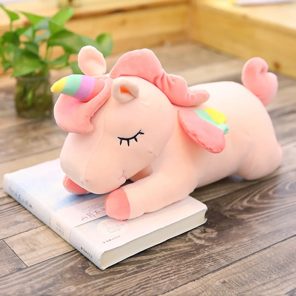 Lying Rainbow Angel Unicorn Plush Toy Soft Stuffed Animal Pony Throw Pillow Electric Massage Doll For Kids Girly Heart Decor