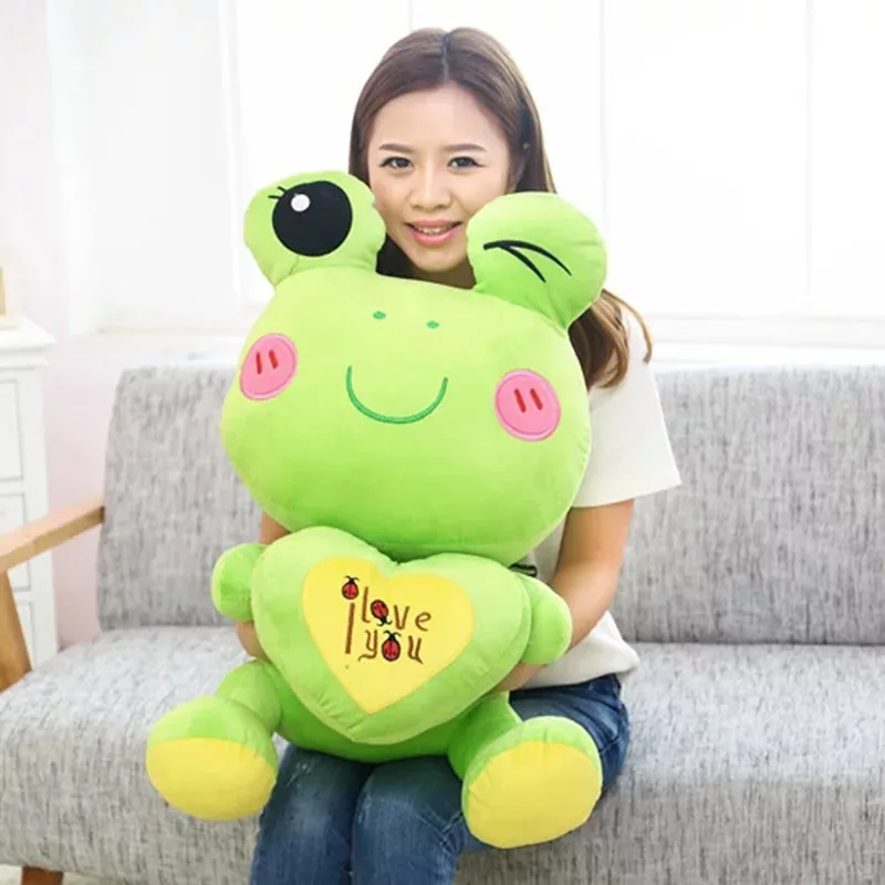 Cartoon Frog Prince Plush Toy Polyester Soft Stuffed Animal Doll With Heart Love You PP Cotton Filling Gift For Valentine Kids