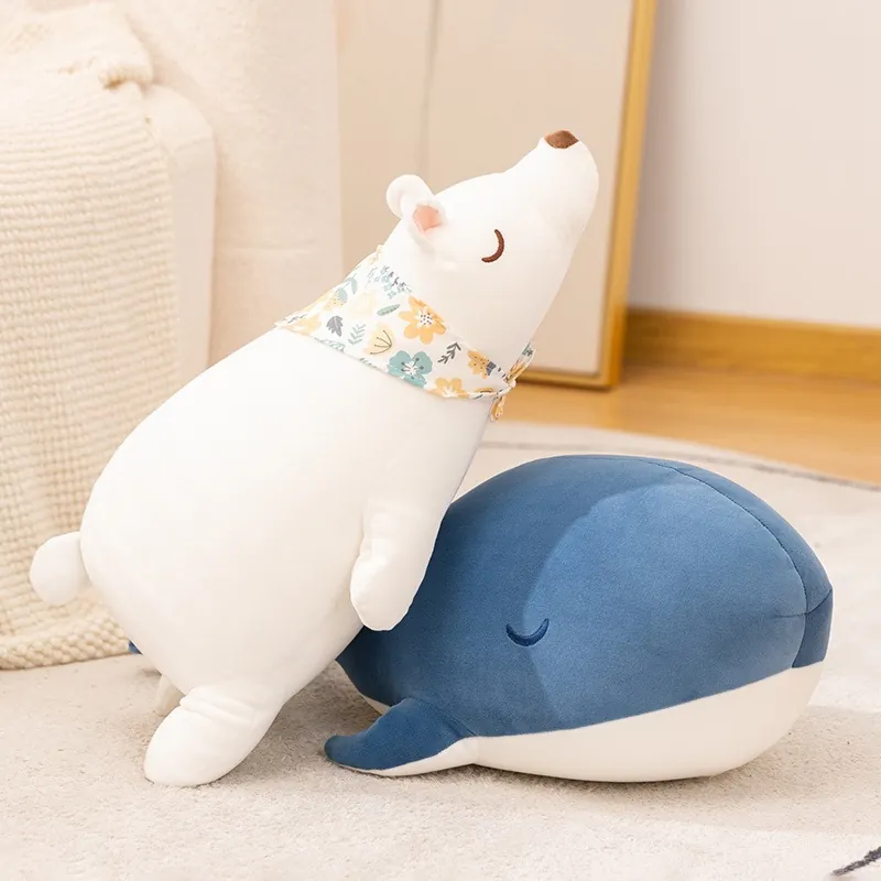 Soft Cartoon Whale Plush Toy Polar Bear Stuffed Animal Pillow Cute Sea Life Plushie Birthday Gift For Girls Kids Nursery Decor