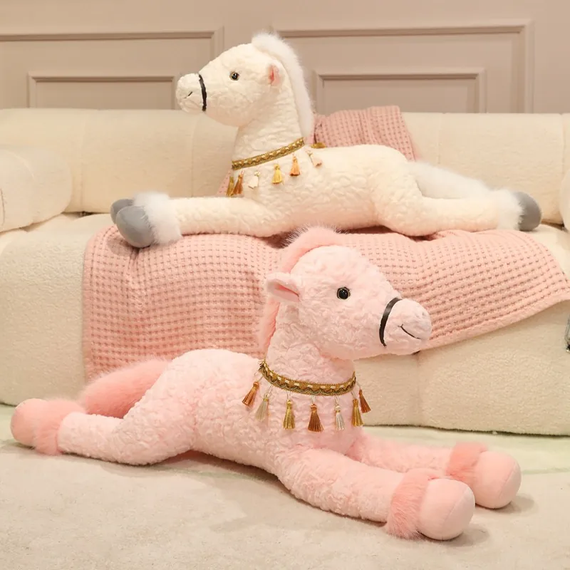 Cute Angel Horse Plush Toy Soft Stuffed Animal Soothing Pillow With Tassel Decor Large Sleeping Doll For Kids Girls Birthday Gift