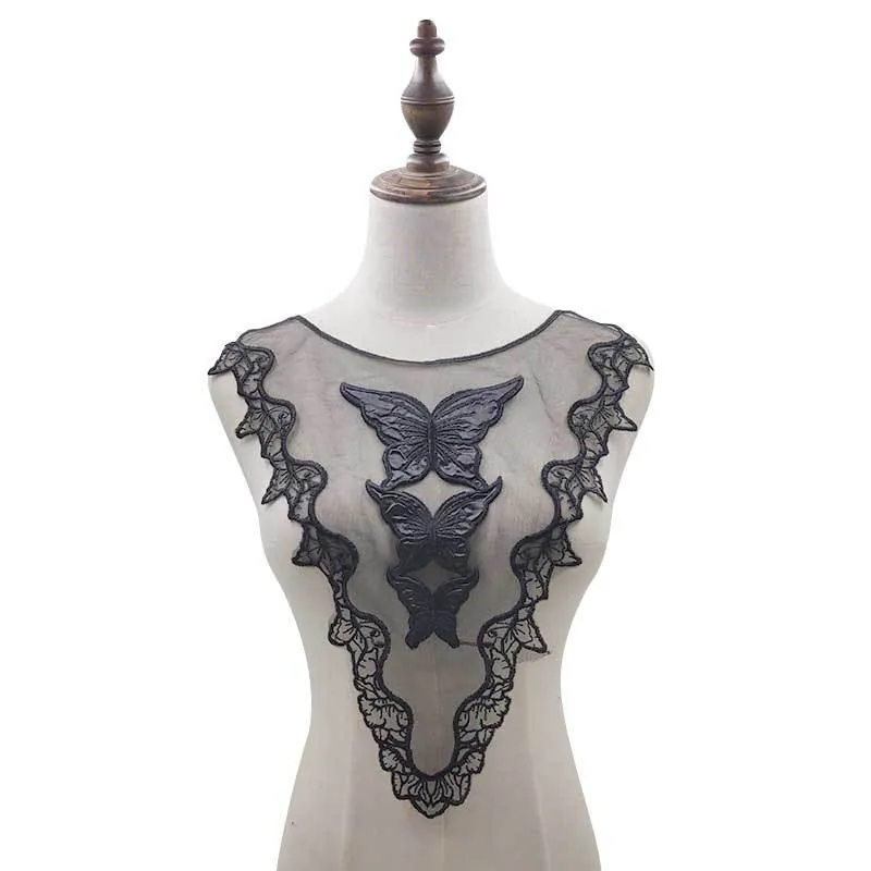 Butterfly Embroidery Faux Collar Gothic Water-Soluble Lace Applique For Women Clothing Decoration DIY Sewing Accessory Black