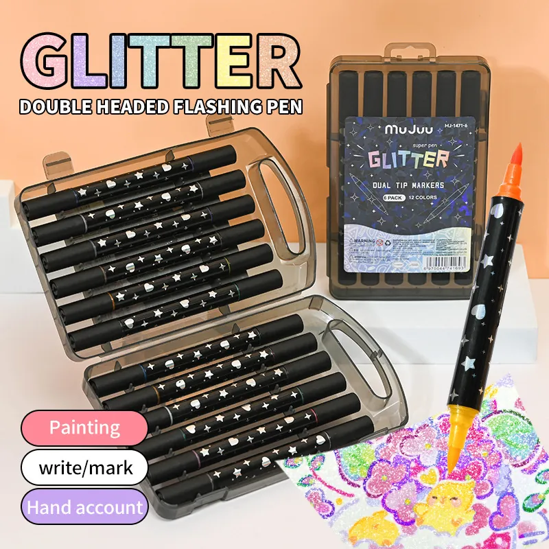 Doppelspitze Glitzer Marker Set Metallic Schimmer Stifte Mit Stern Herz Muster Für Künstlerisches Zeichnen DIY Handwerk Permanent Marker