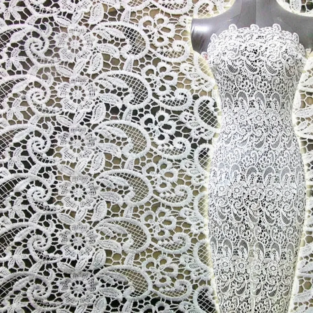 Water-Soluble Lace Fabric Polyester Floral Embroidery Hollow Out Lace For Dress Clothing Sewing Crafts DIY Textile Material