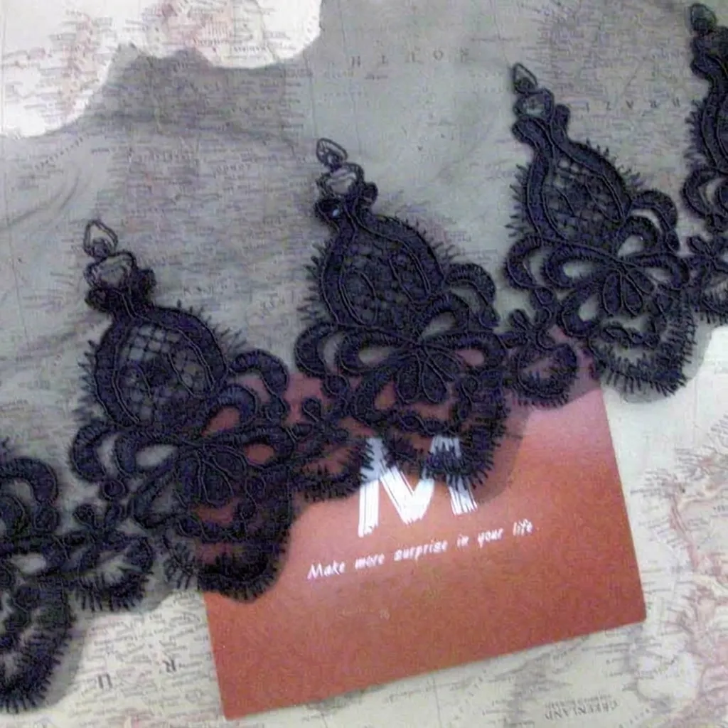Black Water Soluble Lace Trim Bone Thread Embroidery Floral Lace Border For DIY Apparel Sewing Wedding Dress Decoration