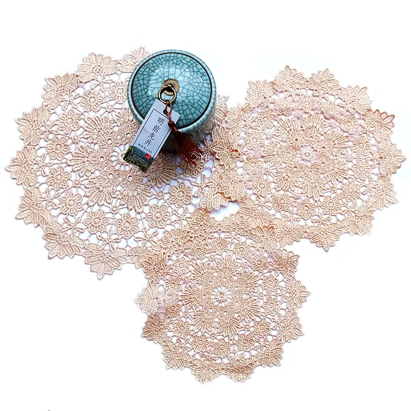 Französischer Landhausstil Floral Spitze Tischdecke Ausschnitt 3D Gstickt Rund Tischset Wärmeisolierung Pad Für Zuhause Küche Dekor