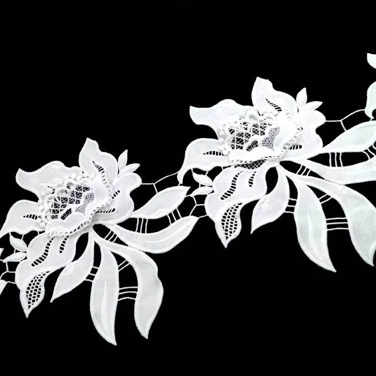 Water Soluble Milk Silk Lace Trim Floral 3D Applique For Wedding Dress Accessories White Embroidered Flower Hollow Out Lace Ribbon