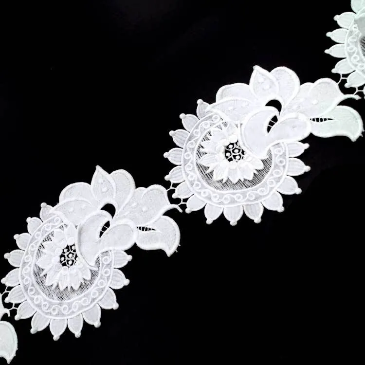 3D Applique Flower Lace Trim Milk Silk Embroidered Water Soluble Hollow Out Floral Patch For DIY Wedding Bridal Dress Sewing Accessory