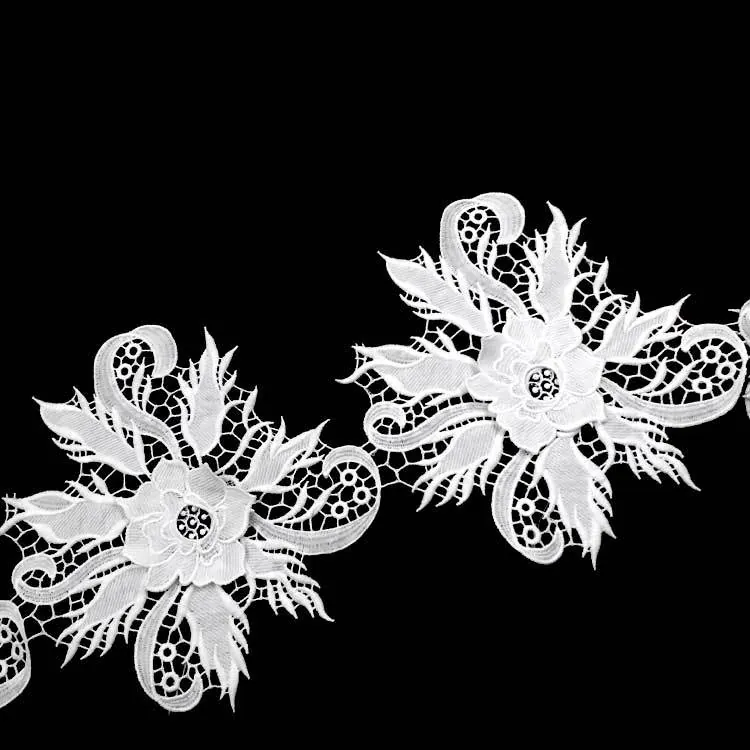 Milk Silk Water Soluble 3D Double Layer Flower Lace Applique White Hollow Embroidery Trims For Wedding Dress DIY Sewing
