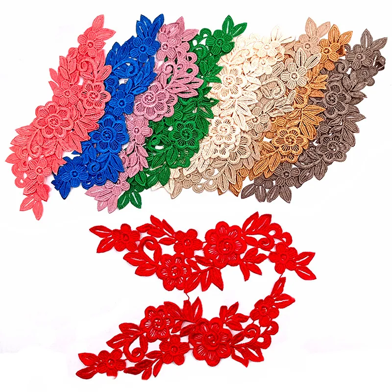 Water Soluble Lace Embroidery Floral Patches Polyester Symmetrical 3D Hollow Flower Patches For DIY Sewing Clothing Accessory
