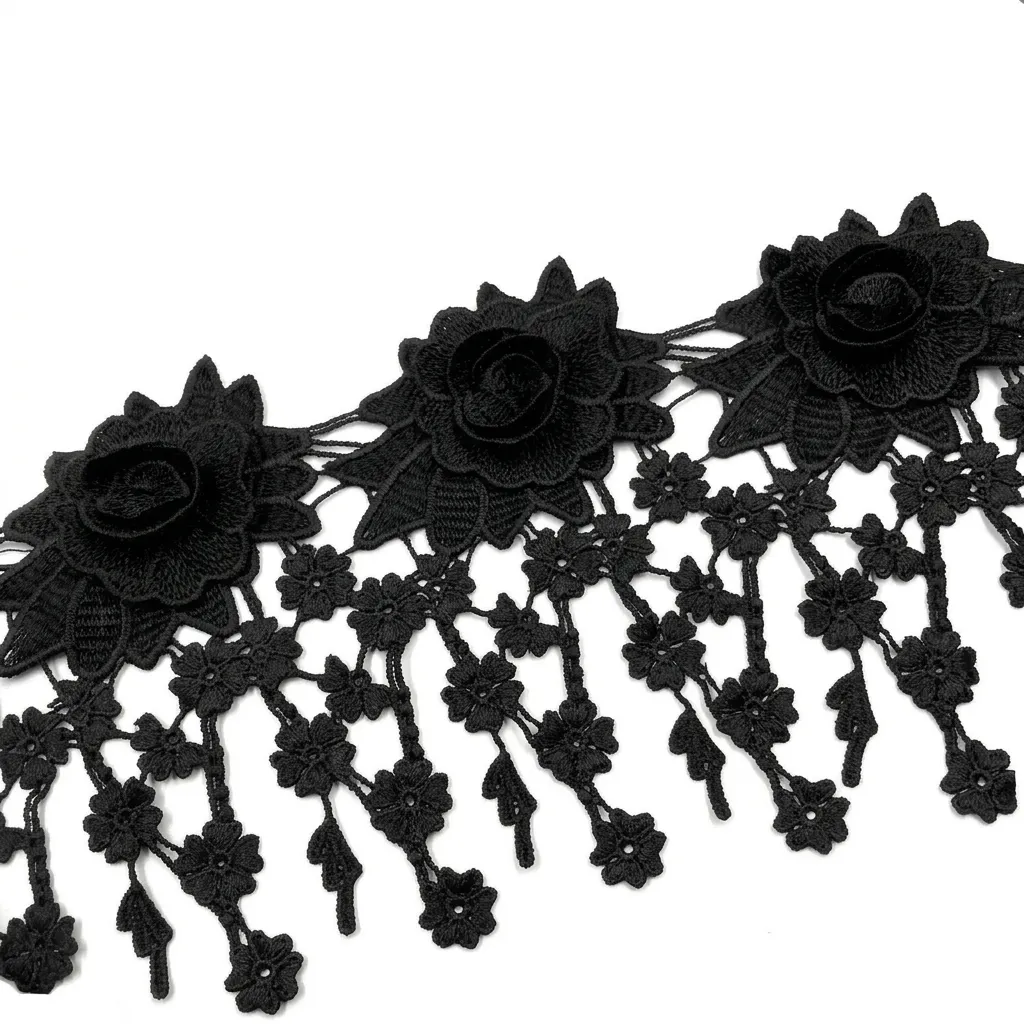 3D Hollow Rose Floral Lace Trim Polyester Embroidery Water Soluble Lace Ribbon For DIY Clothing Wedding Dress Accessories