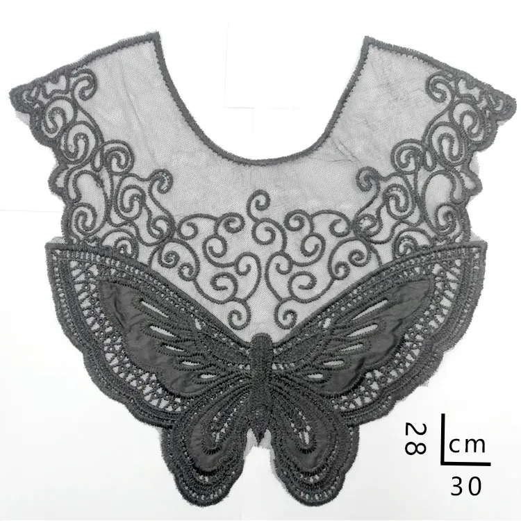 Butterfly Water Soluble Lace Embroidered Applique Polyester Neckline Patch For Wedding Dress Sewing Craft DIY Accessories Black
