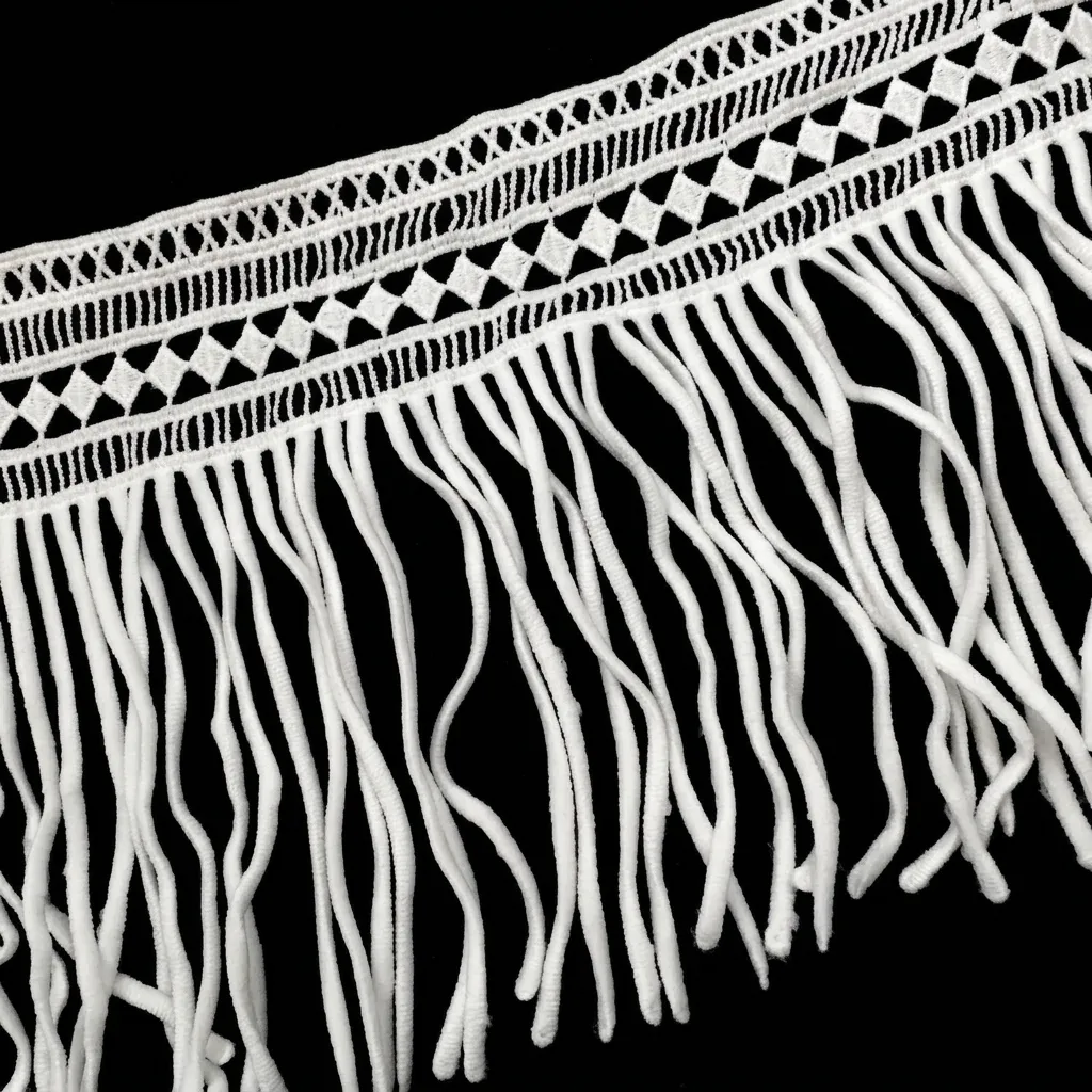 Water Soluble Milk Silk Embroidered Lace Trim With Long Tassels For DIY Apparel Sewing Decoration Accessories White Black