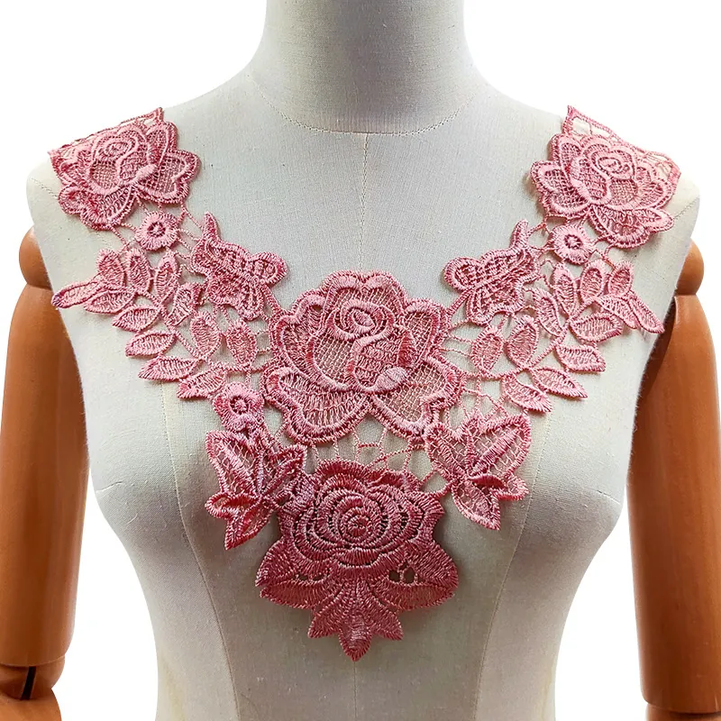 Water Soluble Lace Collar Flower Polyester Embroidery 3D Hollow Floral Applique DIY Fake Collar Garment Accessories For Wedding Dress