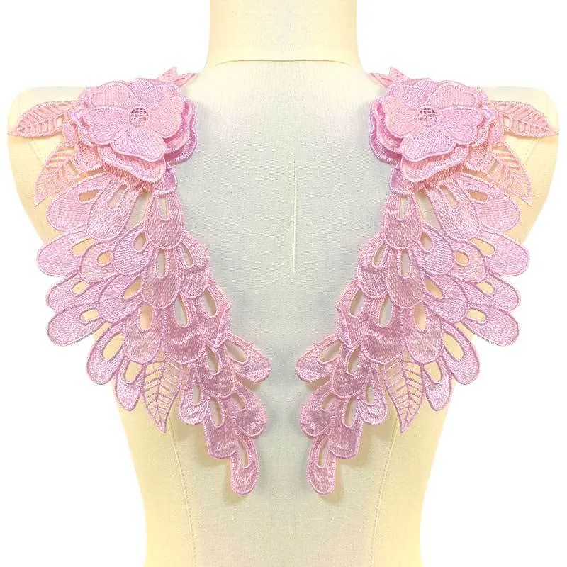 3D Hohl Wasserlöslich Spitze Applikation Polyester Stickerei Blumen Flügel Symmetrisch Kragen Blume Corsage DIY Nähzubehör