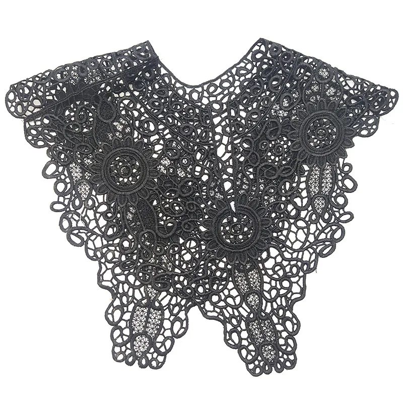 Women Elegant Lace Hollow Out Embroidery Fake Collar Versatile Floral Pattern Short Shawl Cape Polyester Decorative Neckpiece