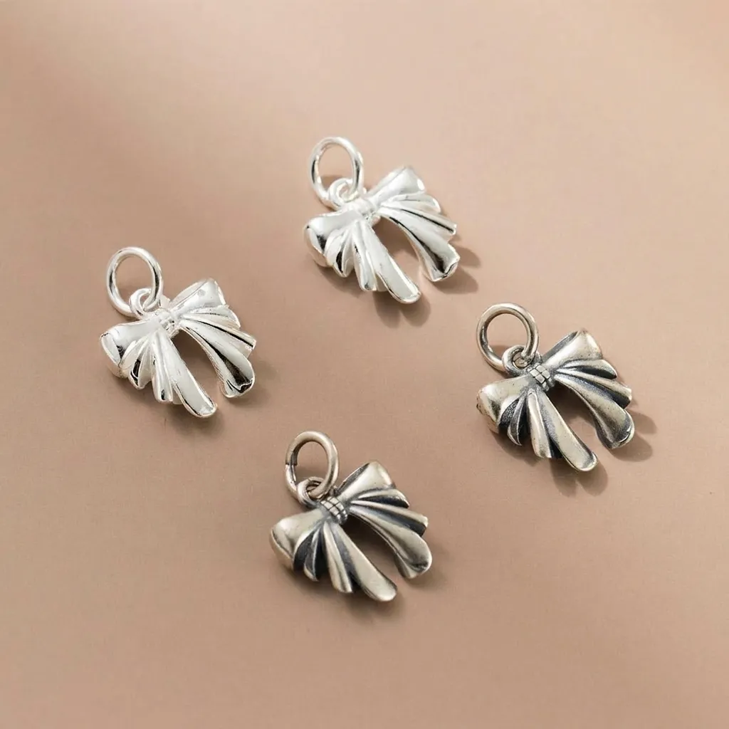 925 Sterling Silver Bowknot Pendant Retro Bow Tie Charm For DIY Bracelet Necklace Jewelry Making Handmade Crafts Finding
