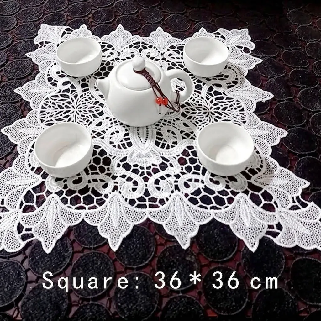 European Lace Embroidered Hollow Out Table Mat Square Round Oval Polyester Coaster Placemat For Dining Table Home Decor Elegant Floral Design