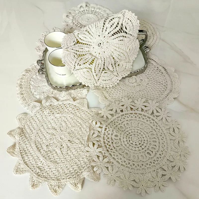 Vintage Spitze Tischset Durchbrochene Gestickte Untersetzer Reine Baumwolle Runde Tischdecke Fotografie Deko Requisite Heimtextil Dekoration