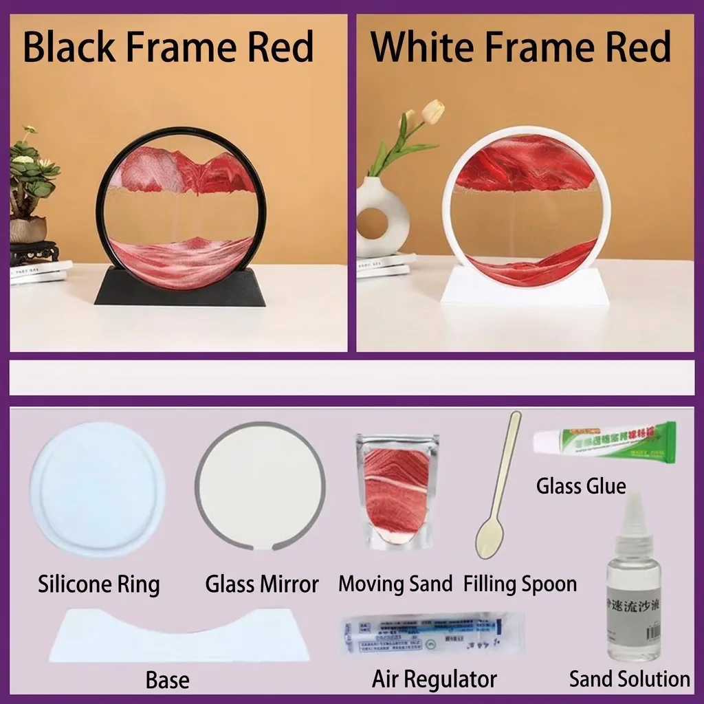3D Moving Sand Art Glass Round Quicksand Painting Desktop Ornament Dynamic Landscape Decor For Home Office Stress Relief