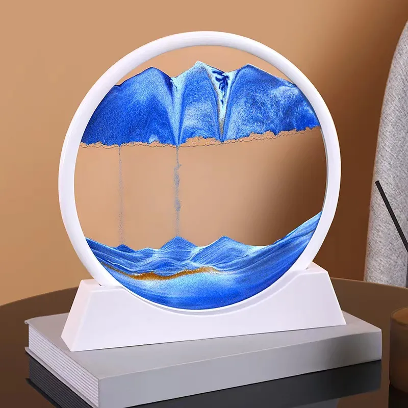 Cuadro de Arte de Arena en Movimiento 3D Vidrio Templado Redondo Paisaje de Arena Arte en Movimiento Nórdico Decorativo Pintura de Arena Líquida Para Hogar Oficina Alivio del Estrés