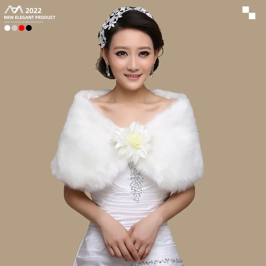 Chal de Piel Sintética para Novia Mujer Otoño Invierno Cálido Floral Boda Capa Estola para Fiesta de Noche Vestido Accesorios