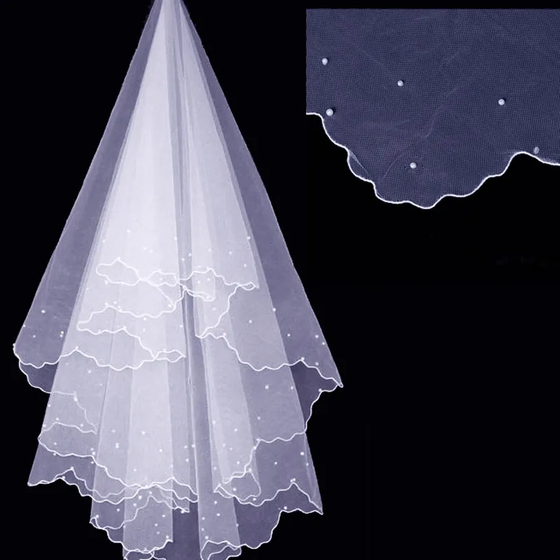 Elegant Single Layer Scallop Edge Bridal Veil With Artificial Pearl Mesh Wedding Veil For Party Photography Women Hair Accessories