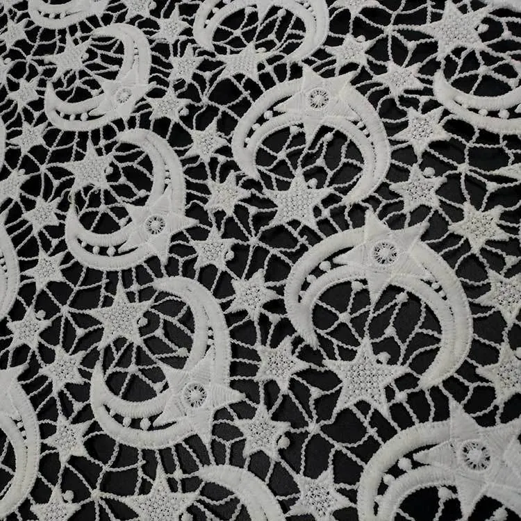 Weißer wasserlöslicher Spitzenstoff Polyester Milchseide bestickt Stern Mond Muster hohl DIY Nähen Handwerk Zubehör Spitzenbesatz
