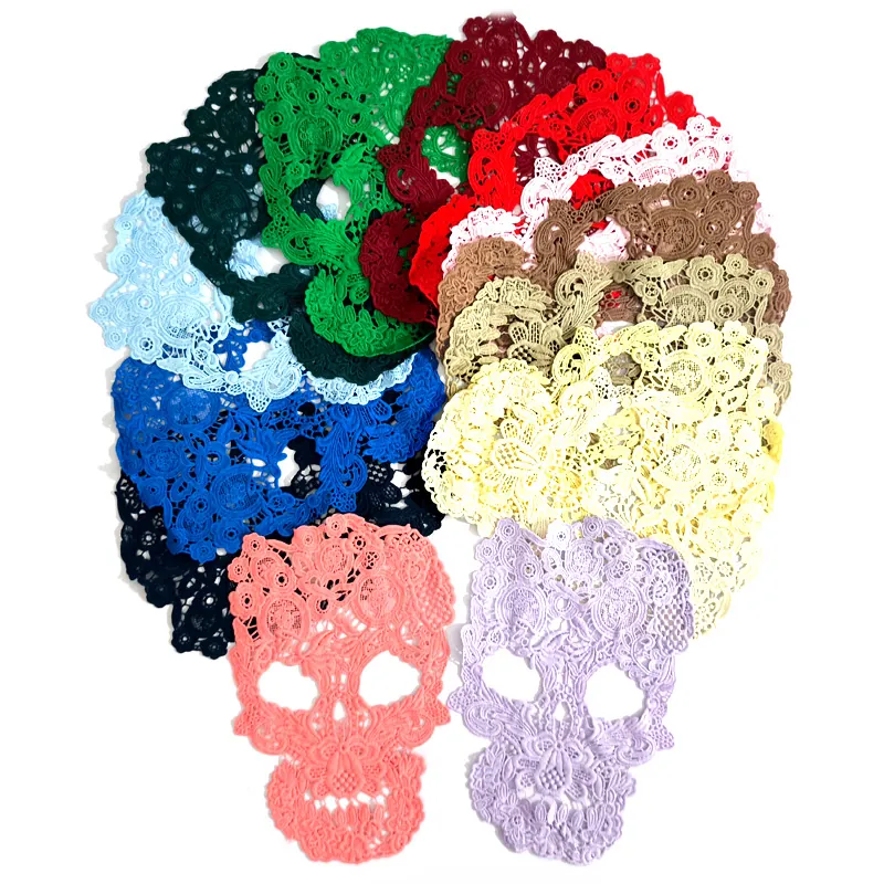 Gothic Skull Milk Silk Embroidered Patch 3D Hollow Water Soluble Lace Applique DIY Clothing Accessories Floral Corsage
