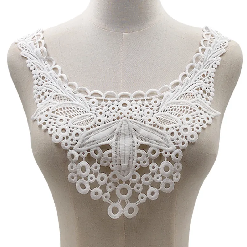 Milk Silk Lace False Collar Water Soluble Embroidery Beaded Floral Hollow Out Neckline Decorative Clothing Accessory