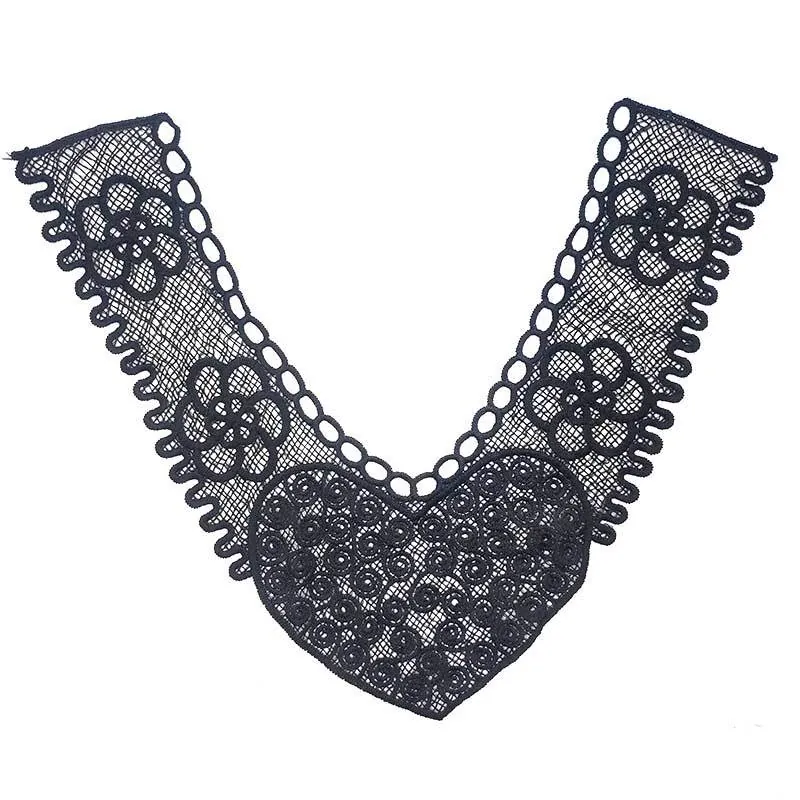 Elegant Water Soluble Lace Collar Milk Protein Fiber Embroidered Hollow Out Floral Heart Pattern DIY Apparel Sewing Accessory