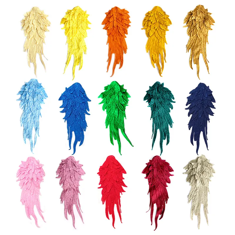 Angel Wings Water-Soluble Lace Embroidered Patches Heavy Craft Multi-Layer Feather Applique For Clothing DIY Decoration Small Size Polyester Silk