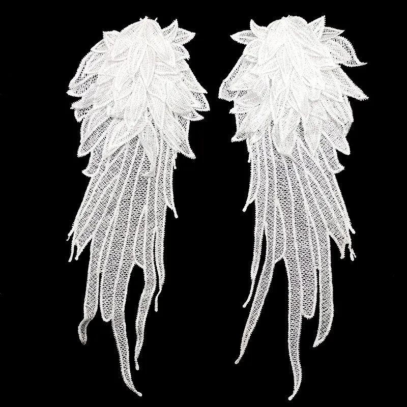 Schwere Arbeit Engelsflügel Wasserlösliche Spitze Stickerei Patches Für Kleidung DIY Spitzenapplikation Besätze Symmetrische Feder Muster Dekor